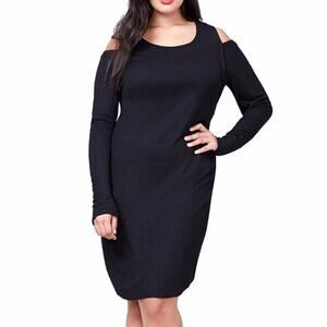 RACHEL Rachel Roy Sweater Dress Cold Shoulder Ribbed Knit Black‎ 2X Knee Length